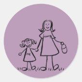 母と娘の家族キャラクターアートステッカー ラウンドシール (正面)