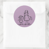 母と娘の家族キャラクターアートステッカー ラウンドシール (バッグ)