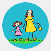 母と娘の家族キャラクターアートステッカー ラウンドシール (正面)