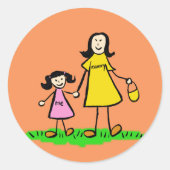 母と娘の家族キャラクターアートステッカー ラウンドシール (正面)