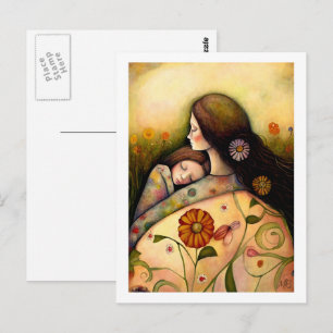 母と娘の幸せな母絵画の日 ポストカード
