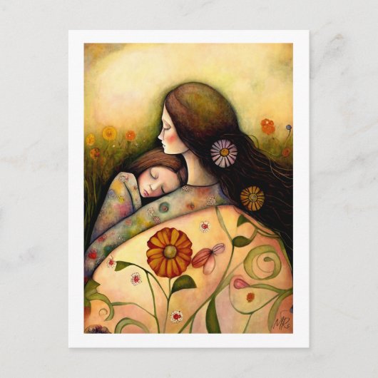 母と娘の幸せな母絵画の日 ポストカード (正面)