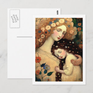 母と娘の幸せな母絵画の日 ポストカード