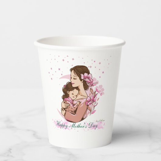 母と娘の愛のイラストレーション:紙カップ 紙コップ (正面)