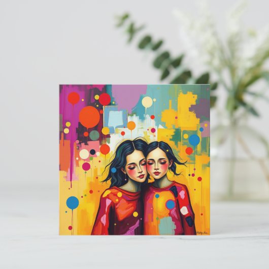 母と娘の抽象芸術アート母の日 カード (スタンド正面)