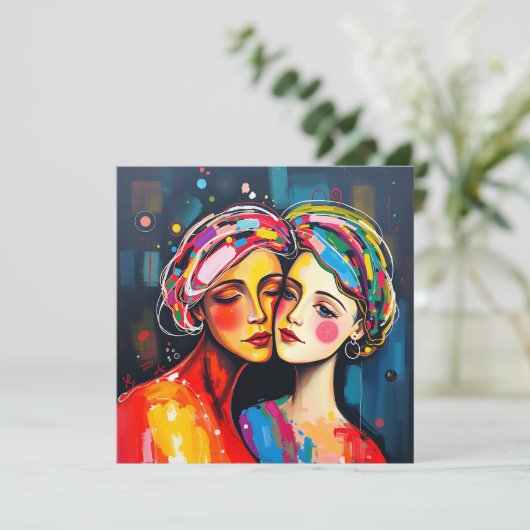 母と娘の抽象芸術アート母の日 カード (スタンド正面)