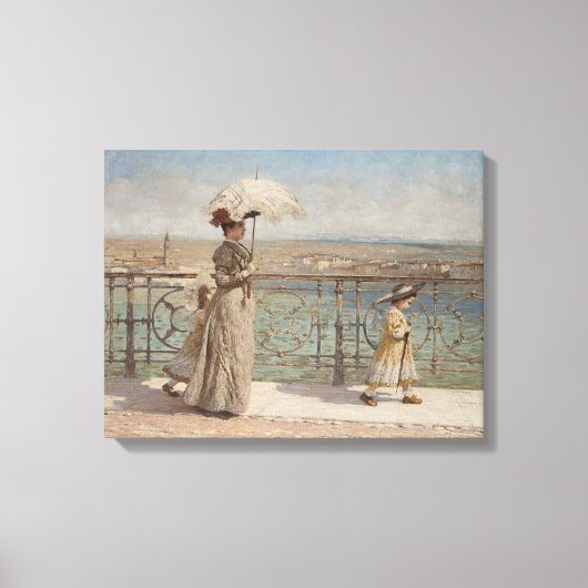 母と娘の歩くはイタリアの橋の上 キャンバスプリント (正面)