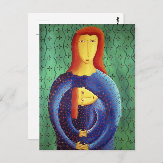 母と娘の現代アート絵画 ポストカード (正面/裏面)