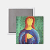 母と娘の現代アート絵画 マグネット (正面/裏面)