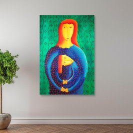 母と娘の絵画 現代アート キャンバスプリント