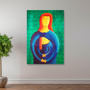 母と娘の絵画 現代アート キャンバスプリント