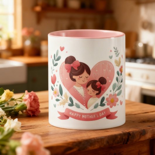 母と娘の花のハート - 母の日おめでとう マグカップ