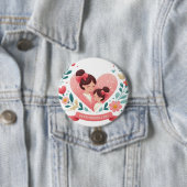 母と娘の花のハート - 母の日おめでとう 缶バッジ (インサイチュ)