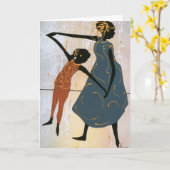 母と娘の踊り誕生日カード カード (黄色い花)