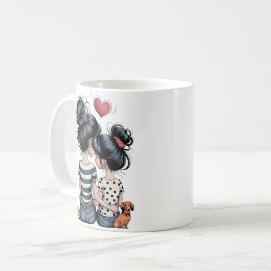 母と娘のAラインのアート家族ユニークギフト コーヒーマグカップ (正面左)