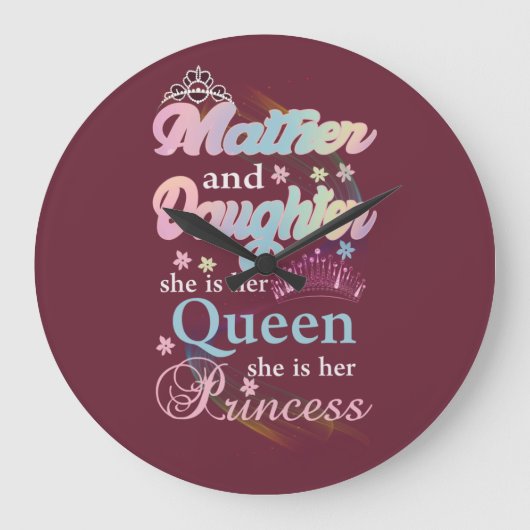 母と娘は彼女の女王だ ラージ壁時計 (正面)