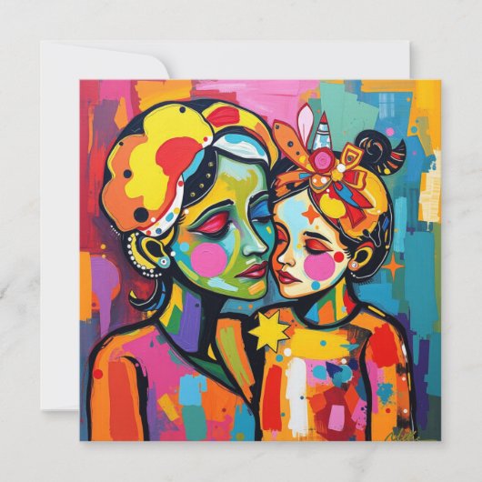 母と娘カラフルの芸術の母の日 カード (正面)