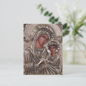 母と子のアイコン，マドンナとイエス銀 ポストカード (スタンド正面)