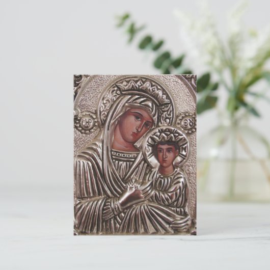 母と子のアイコン，マドンナとイエス銀 ポストカード (スタンド正面)