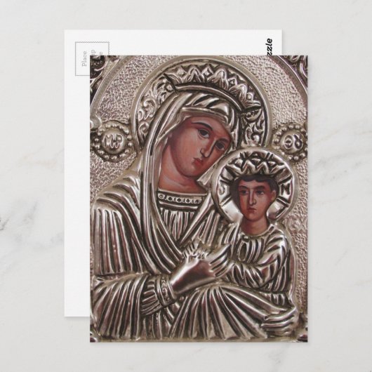 母と子のアイコン,マドンナとイエス銀 ポストカード (正面/裏面)