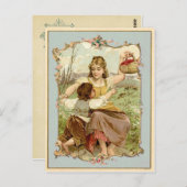 母と子のヴィンテージ ポストカード (正面/裏面)