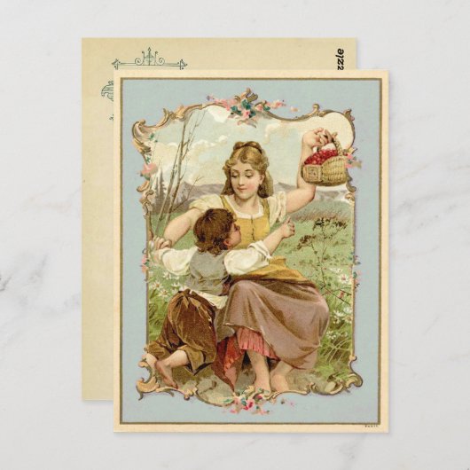 母と子のヴィンテージ ポストカード (正面/裏面)