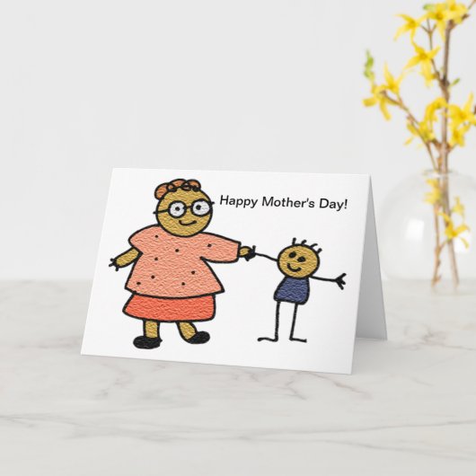 母と子の姿を母の日に貼る カード (黄色い花)