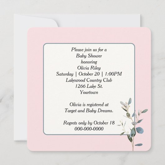 母と子の赤ちゃんシャワー 招待状 (裏面)