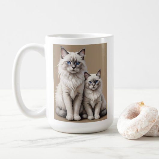 母と子ネコのラグドール猫のアートワークを温かく コーヒーマグカップ (ドーナツ)