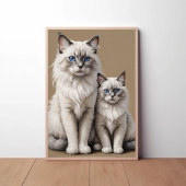 母と子ネコのラグドール猫のアートワークを温かく ポスター