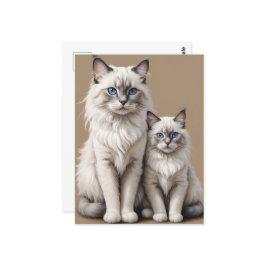 母と子ネコのラグドール猫のアートワークを温かく ポストカード