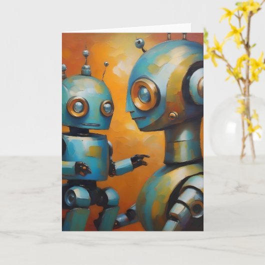 母と子ロボット。 カード (黄色い花)