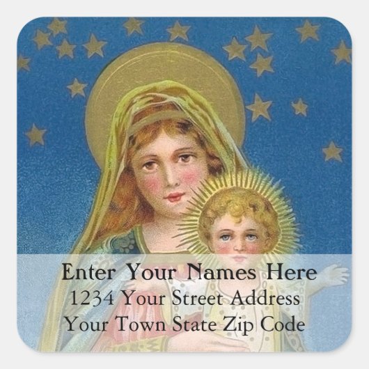 母と子ヴィンテージクリスマス住所 シール (正面)