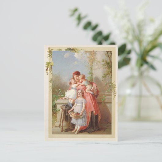 母と子供のヴィンテージ複製 ポストカード (スタンド正面)
