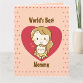 母と子供の可愛いかわいい漫画の母の日 カード (正面)