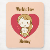 母と子供の可愛いかわいい漫画の母の日 マウスパッド (正面)