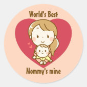 母と子供の可愛いかわいい漫画の母の日 ラウンドシール (正面)