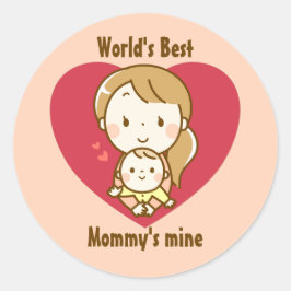母と子供の可愛いかわいい漫画の母の日 ラウンドシール