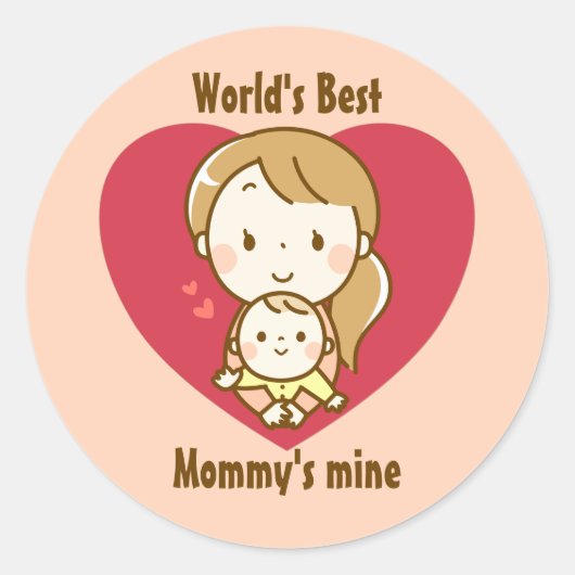 母と子供の可愛いかわいい漫画の母の日 ラウンドシール (正面)