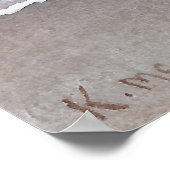 母と子供の海辺の波の水色 ポスター (角)