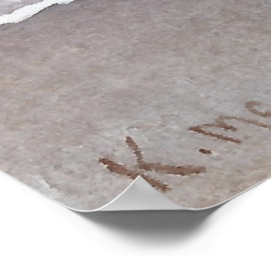 母と子供の海辺の波の水色 ポスター (角)