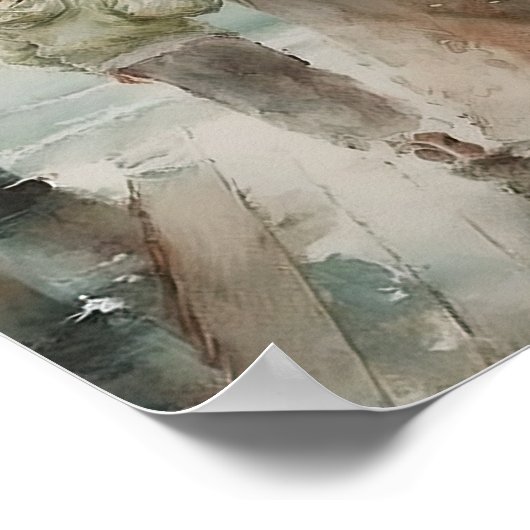 母と子供2人の水色 ポスター (角)