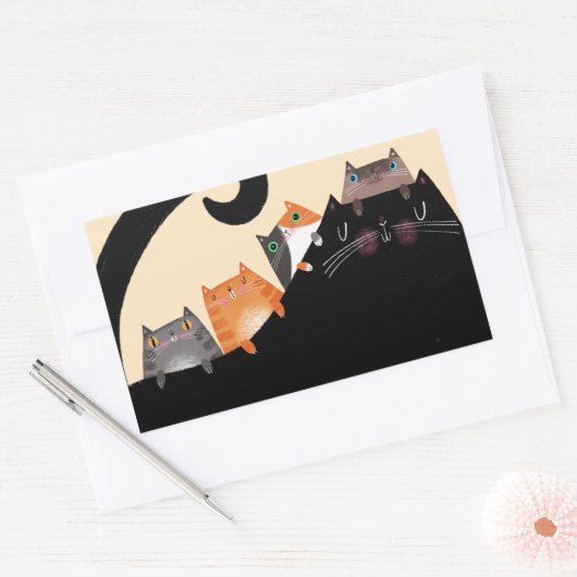 母と子猫 長方形シール (封筒)