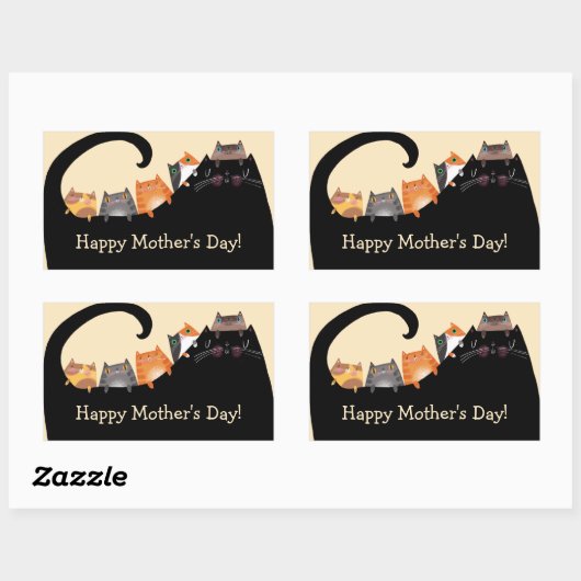 母と子猫 長方形シール (シート)