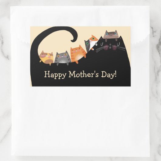 母と子猫 長方形シール (バッグ)