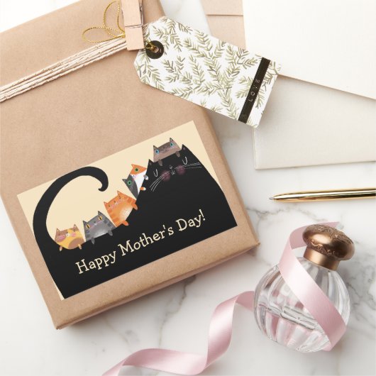 母と子猫 長方形シール (ギフト)