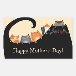 母と子猫 長方形シール