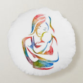 母と子：水の色を受け入れるアートプリント ラウンドクッション (裏面)