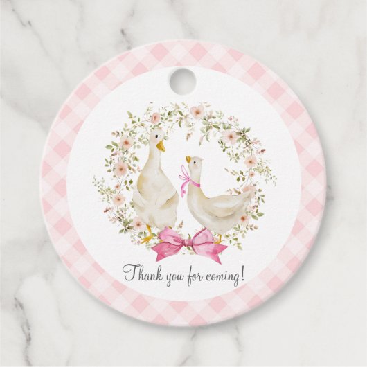 母と小さなガチョウの花赤ちゃんシャワーありがとう フェイバータグ (正面)