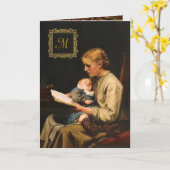 母と彼女のベビーヴィンテージ金ゴールドモノグラム カード (黄色い花)